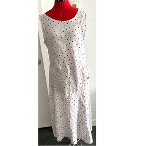 Bella Amore Grey Linen Dress with Navy Blue Polka Dots Sz S